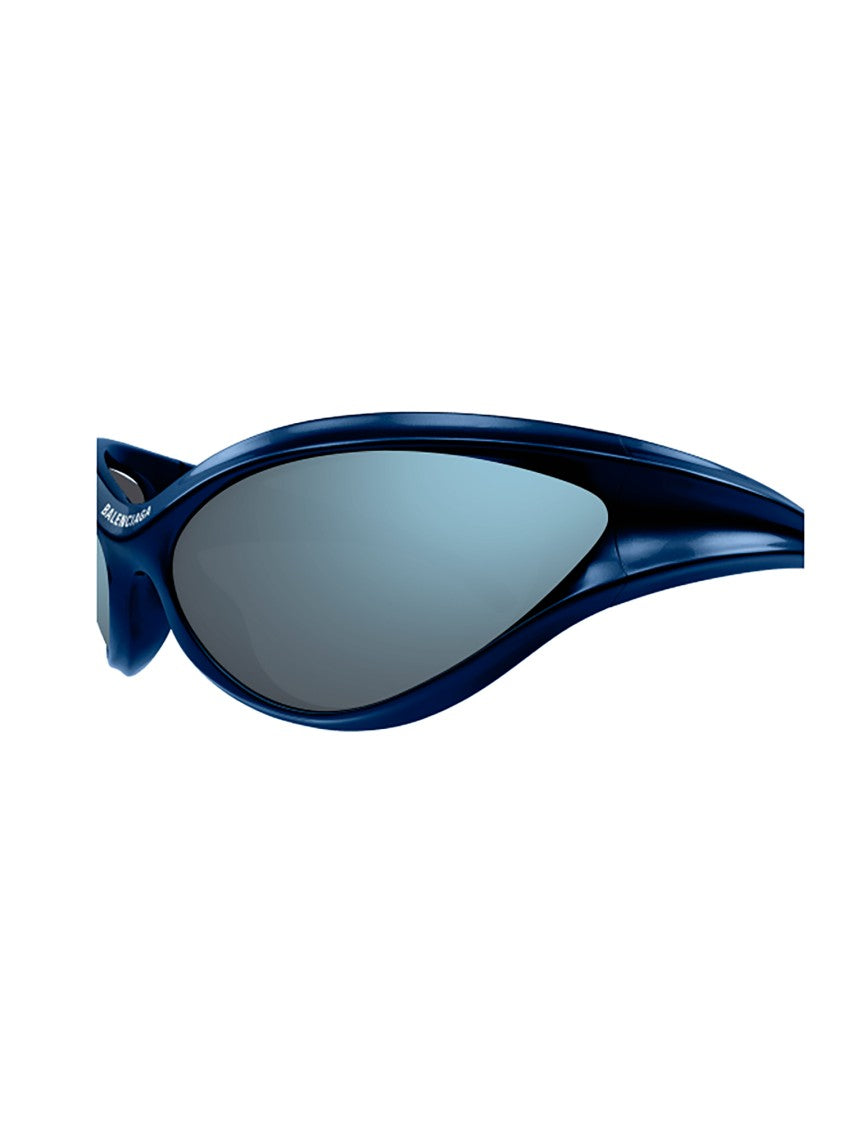 Balenciaga Wraparound Blue Sunglasses With Mirrored Lenses And Glossy Finish