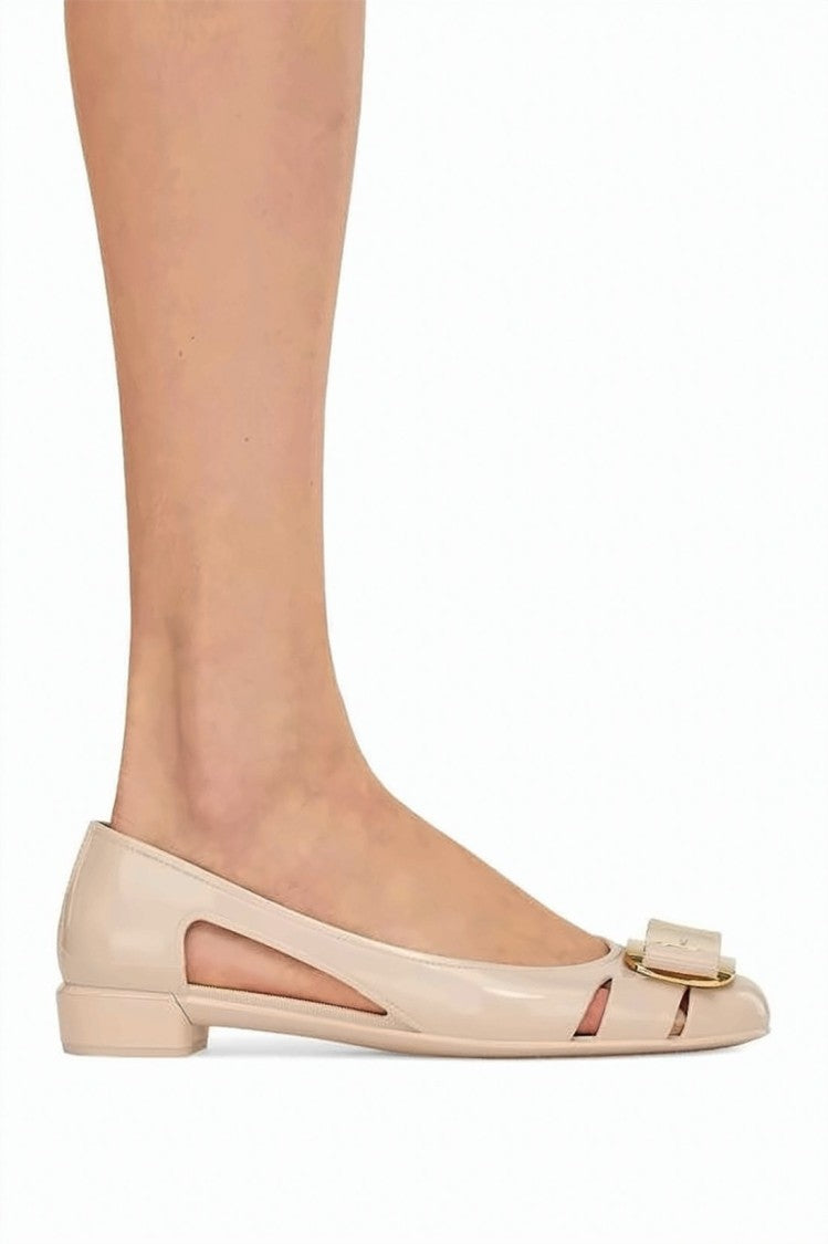 Salvatore Ferragamo Rubber Flat Shoes With Cut-Out Details And Bow Accent