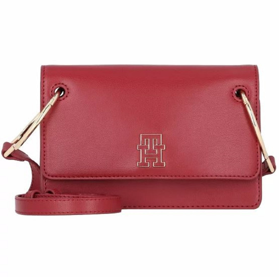 Tommy Hilfiger Compact Red Shoulder Bag Monogram Gold
