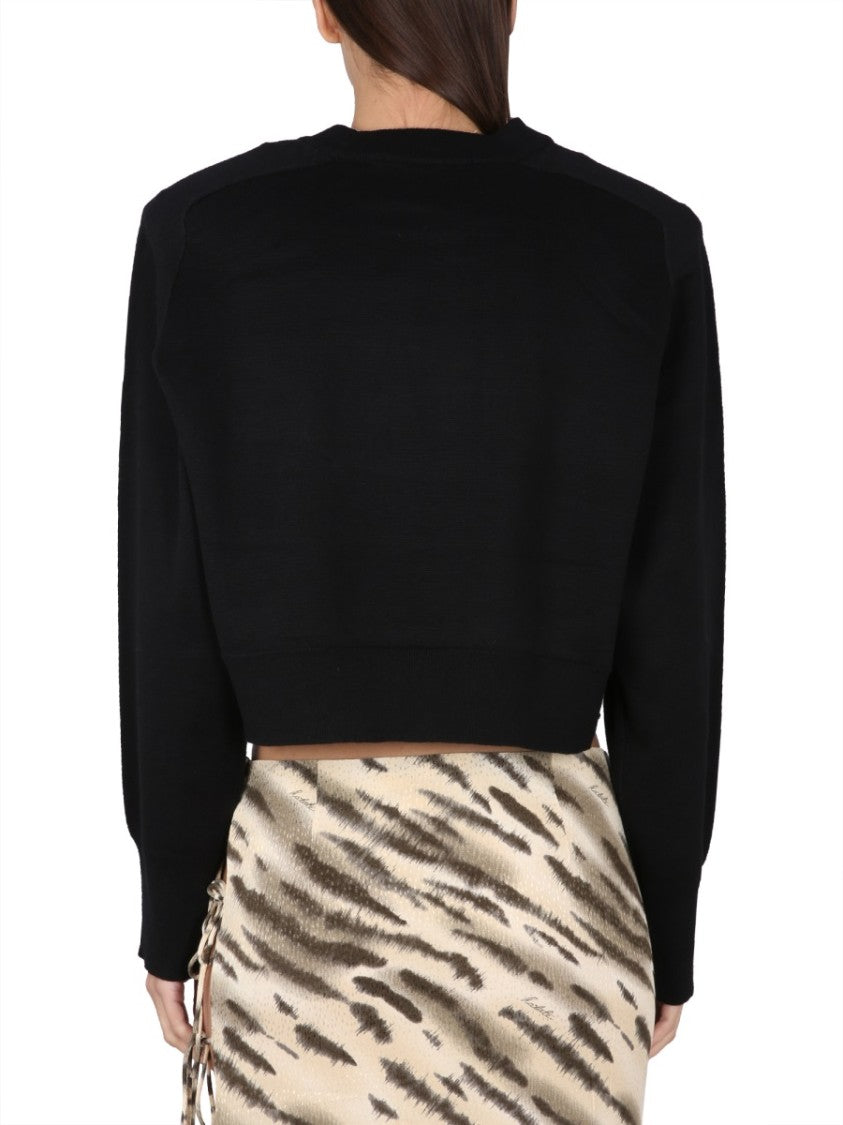 Rotate Birger Christensen Rhinestone Logo Cropped Shirt