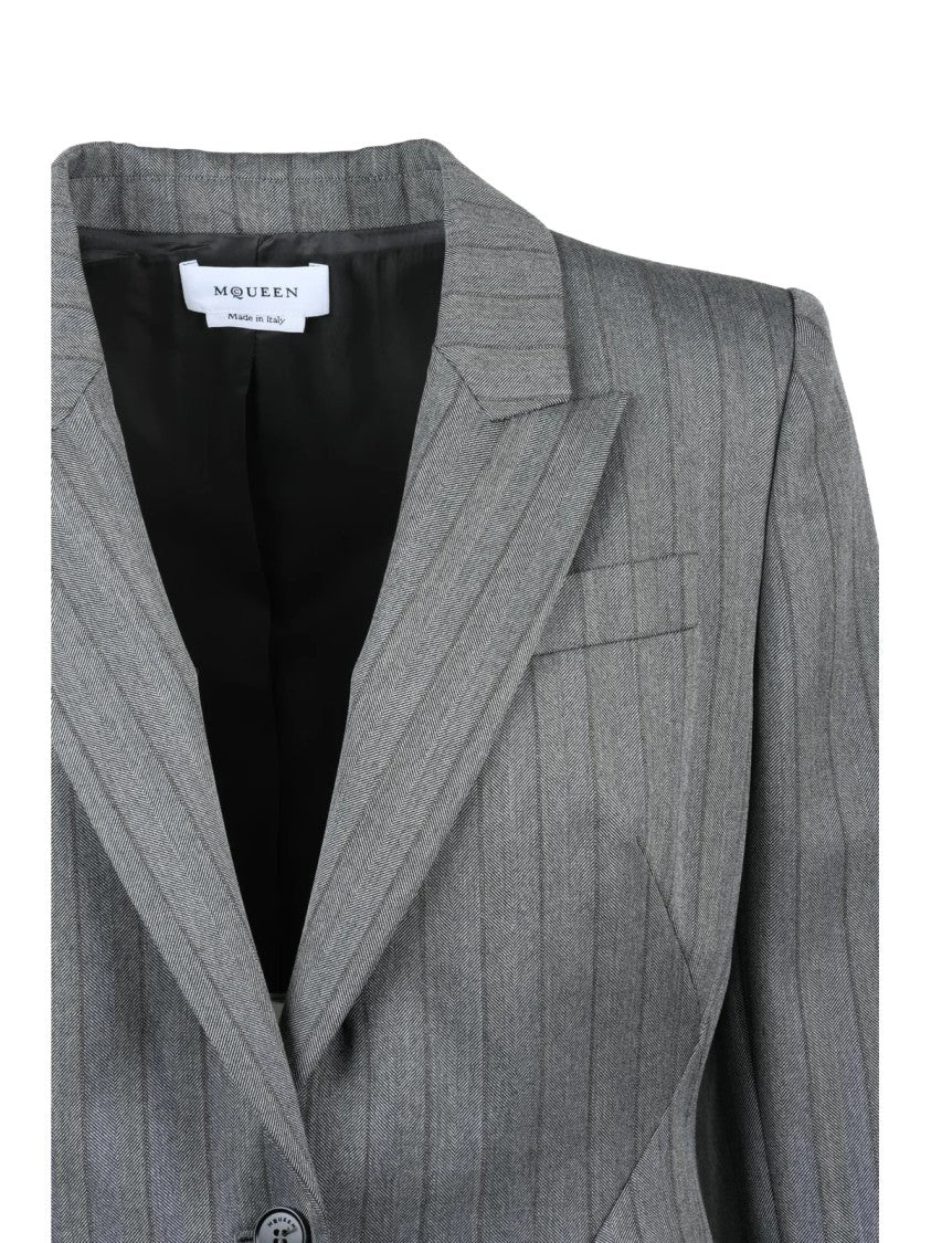 Alexander Mcqueen Grey Wool Pinstripe Blazer