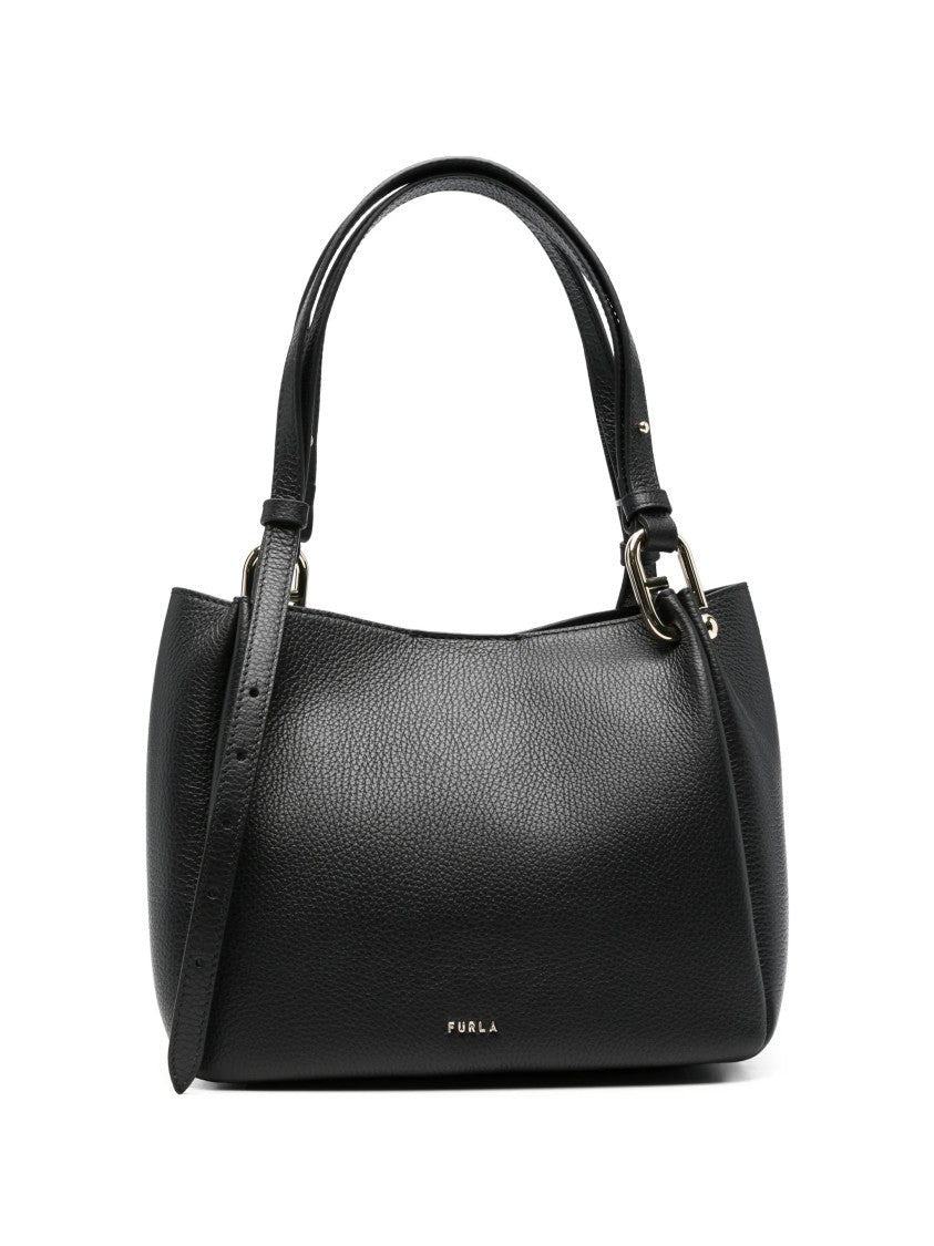Furla Black Nuvola M Pebbled Leather Tote Bag