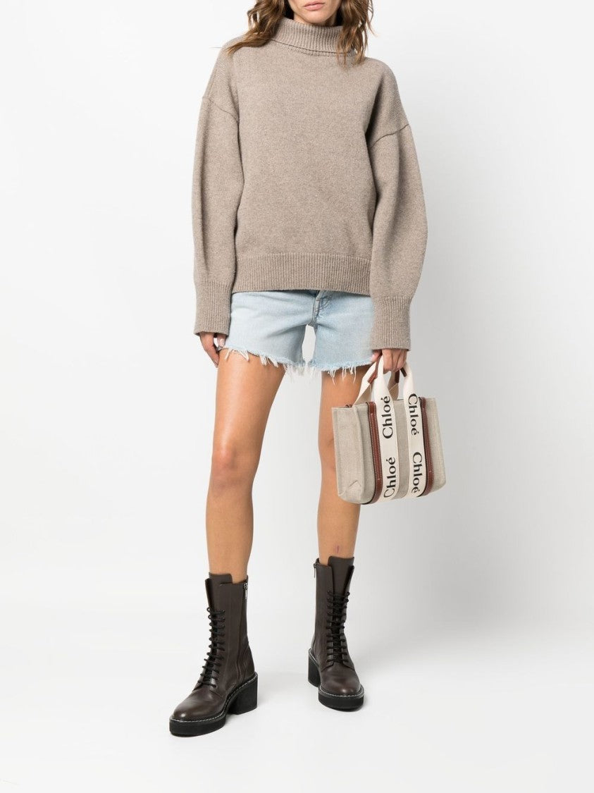 Chloé Beige Woody Small Linen Tote Bag