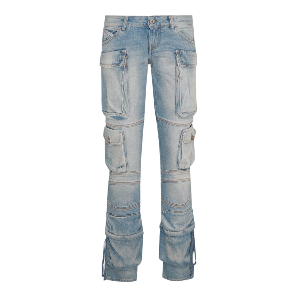 The Attico Light Blue Cargo Jeans With Adjustable Hem Ties