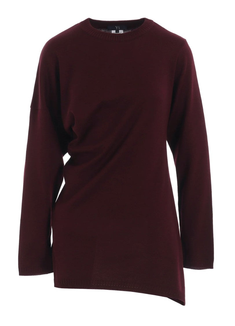Yohji Yamamoto Stretch Fit Crewneck Sweater In Warm Burgundy