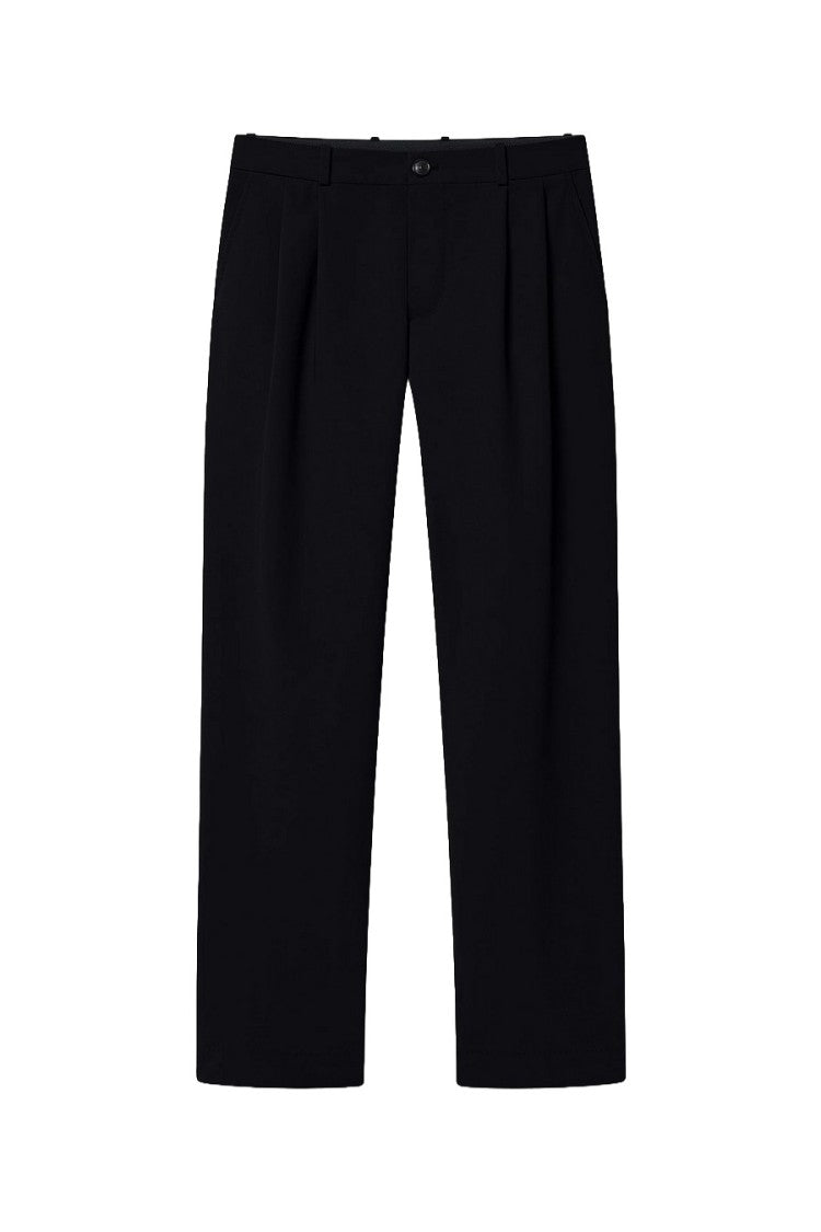 Rrd Black Pleated Straight-Leg Pants