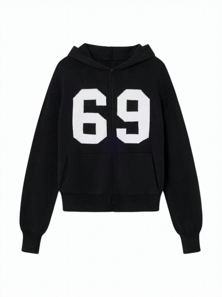Gimaguas Black Cropped Zip-Up White Graphic Hoodie