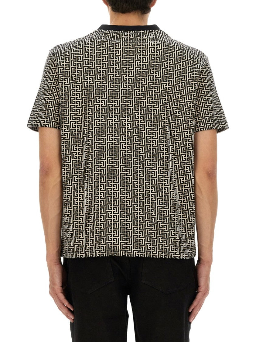 Balmain Geometric Jacquard T-Shirt With Subtle Logo Patch