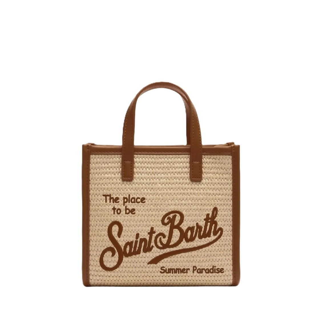 Mc2 Saint Barth Rectangular Woven Tote Bag With Leather Trim
