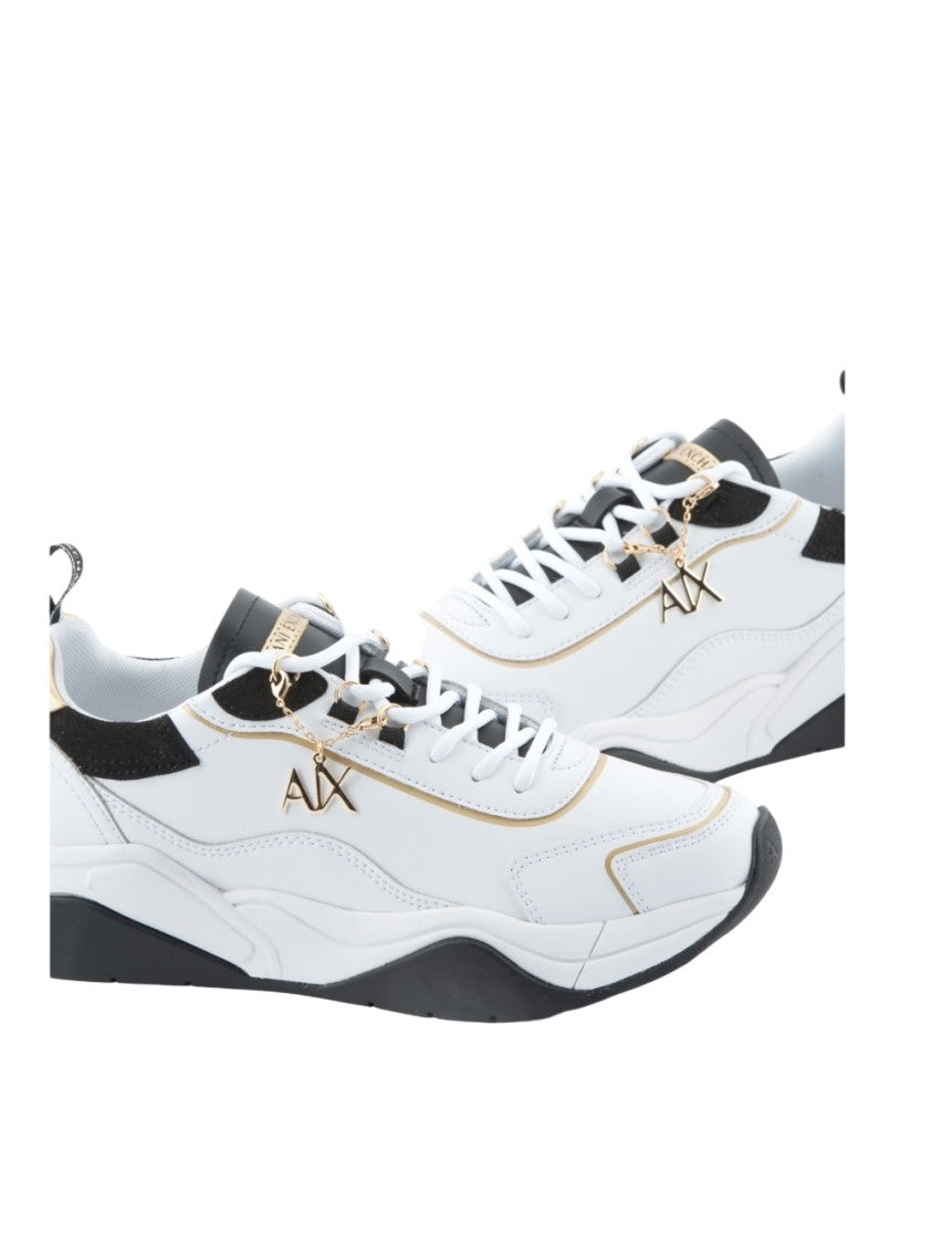 Armani Exchange White Leather Gold-Tone Accents Low-Top Sneakers