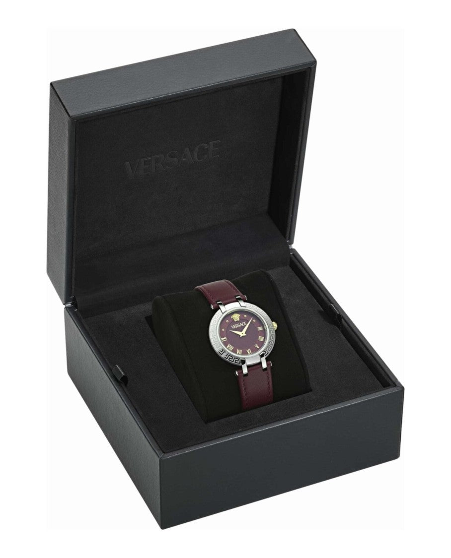 Versace Burgundy Calf Leather Strap Watch With Guilloche Dial