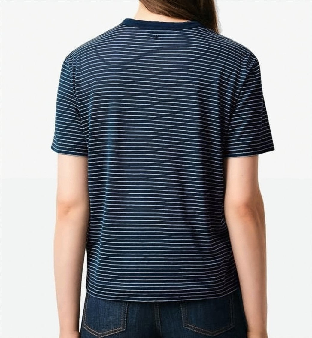 Ami Paris Navy Blue Relaxed Striped Heart T-Shirt