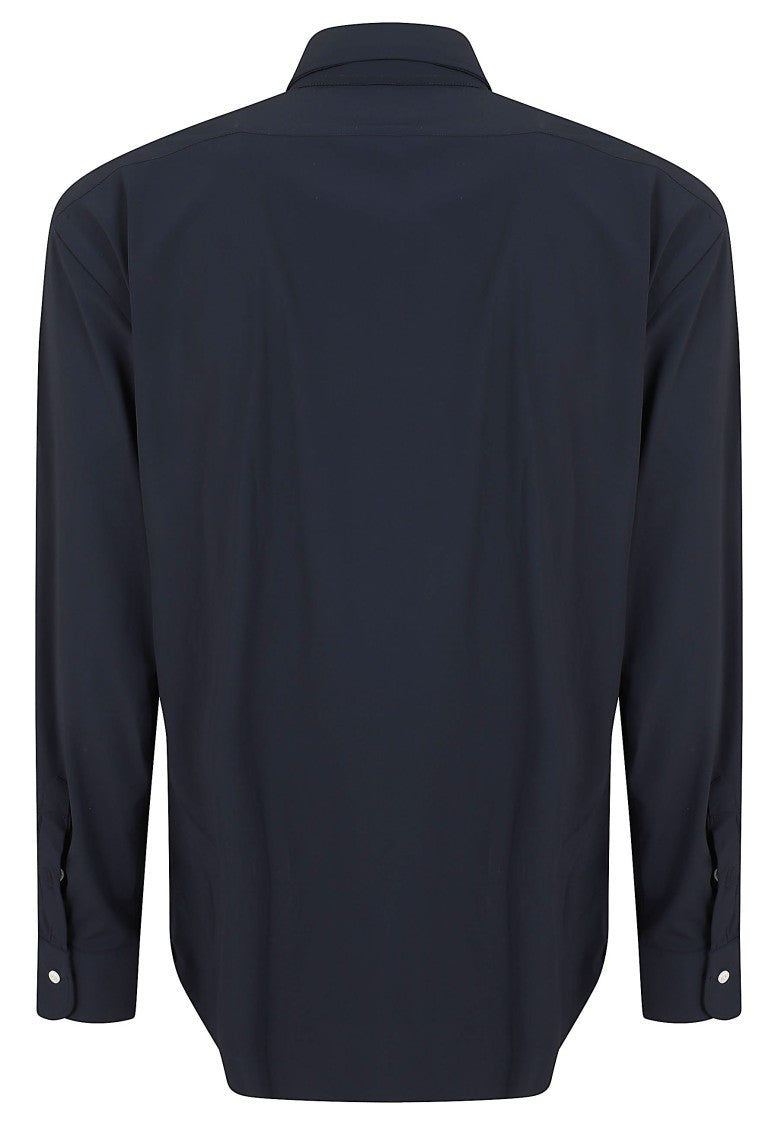 Barba Napoli Navy Blue Spread Collar Lightweight Cotton Shirt