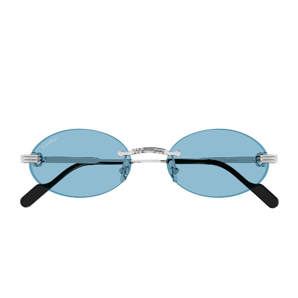 Cartier Oval Light Blue Lens Sunglasses With Silver Frame