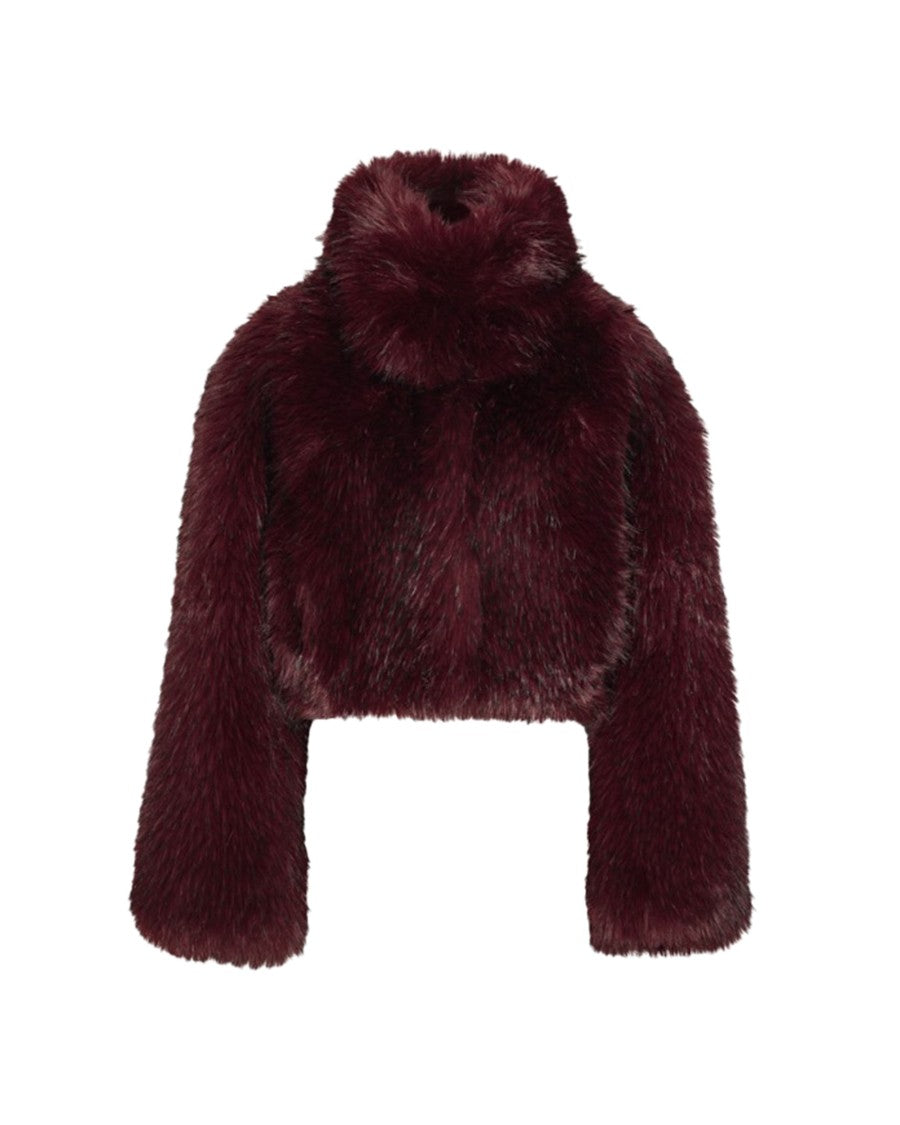 Rotate Burgundy Faux Fur Cropped Jacket