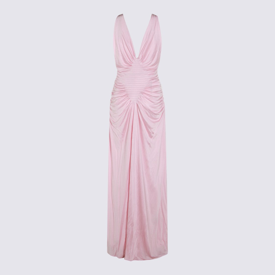 Versace Silk Maxi Dress With Deep V-Neckline And Pleated Bodice