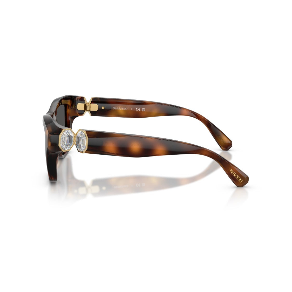 Swarovski 0Sk6056u Rectangular Tortoiseshell Sunglasses With Crystal Accents