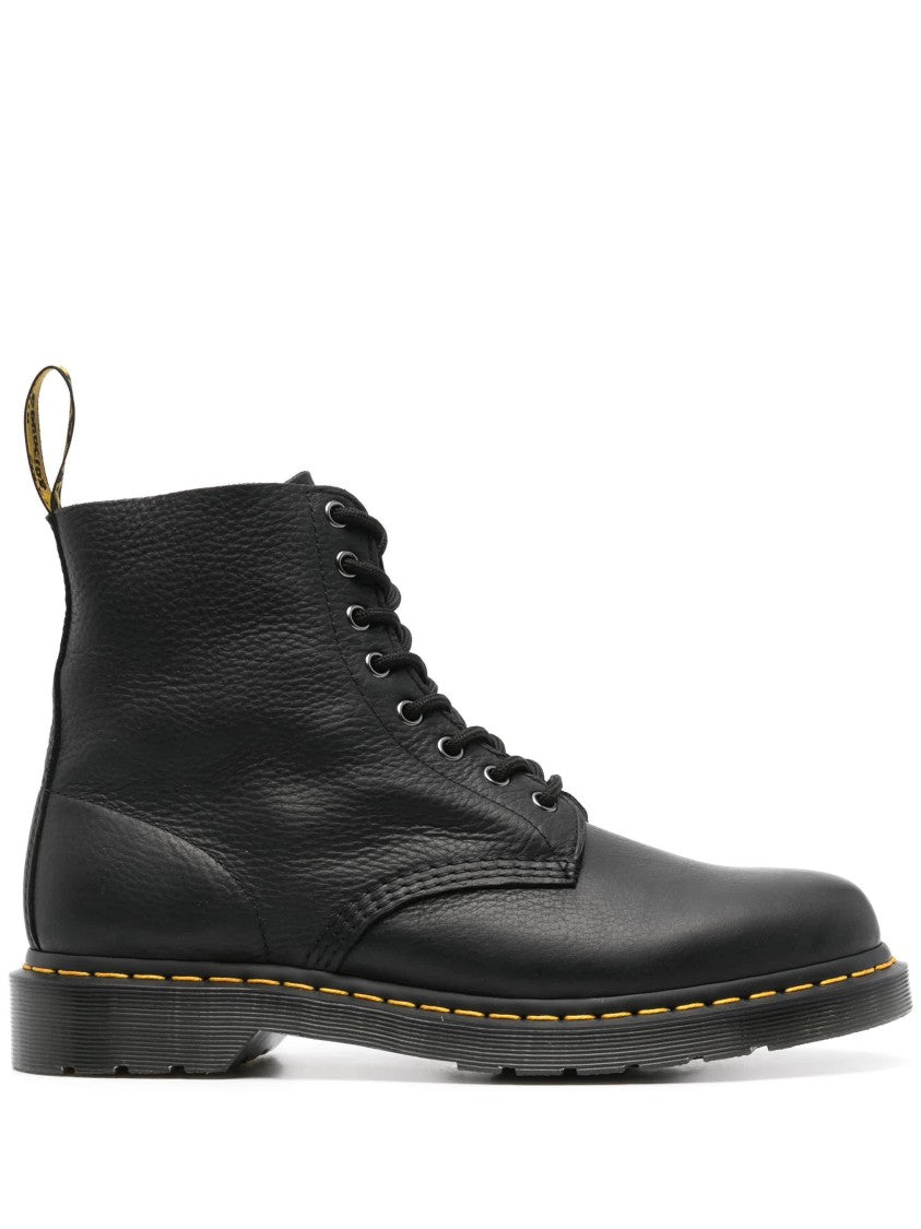 Dr. Martens Ankle-High Textured Leather Boots With Lace-Up Front And Signature Stitching