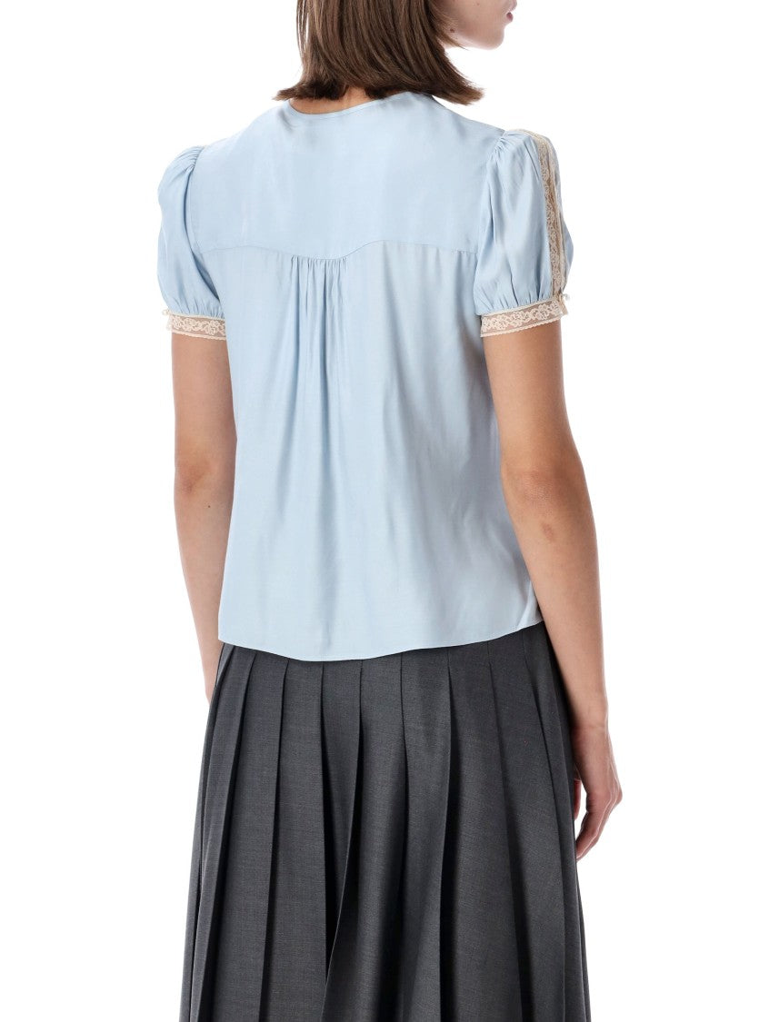 Self-Portrait Blue Lace Trim Blouse