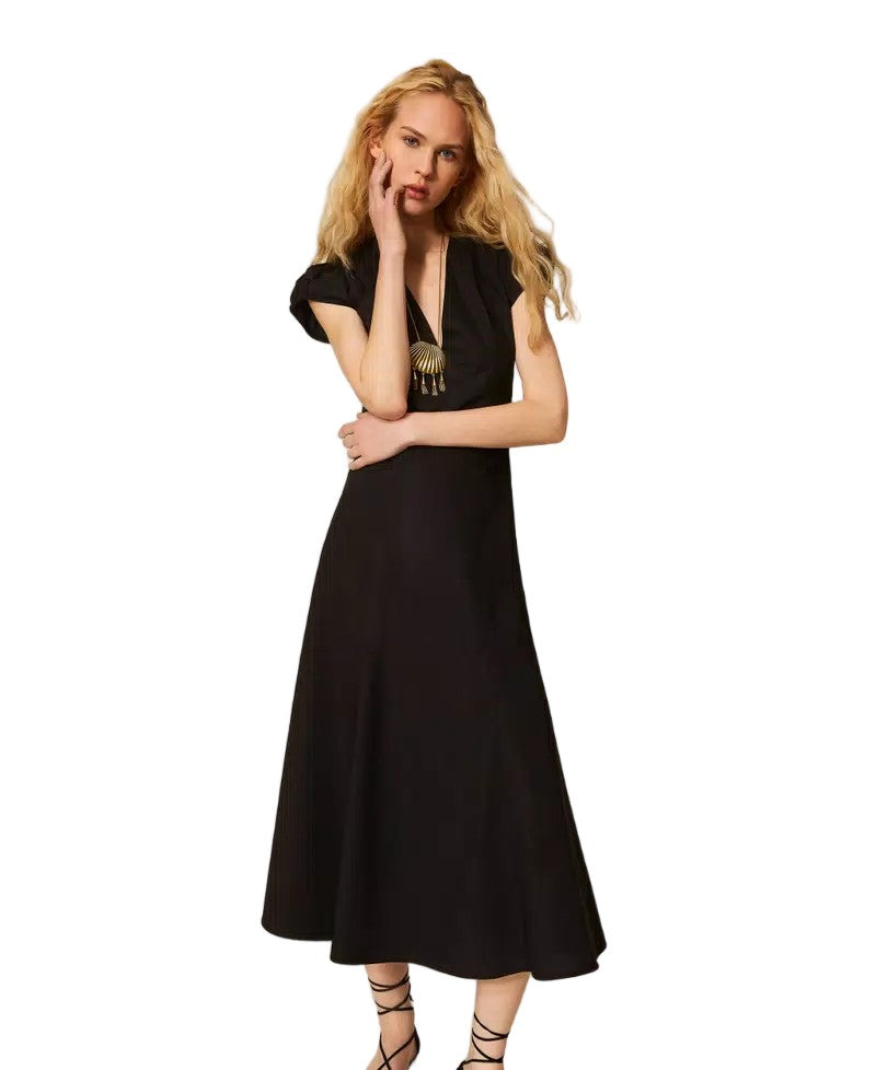 Twin-Set Black Stretch Cotton Poplin Fit And Flare Dress