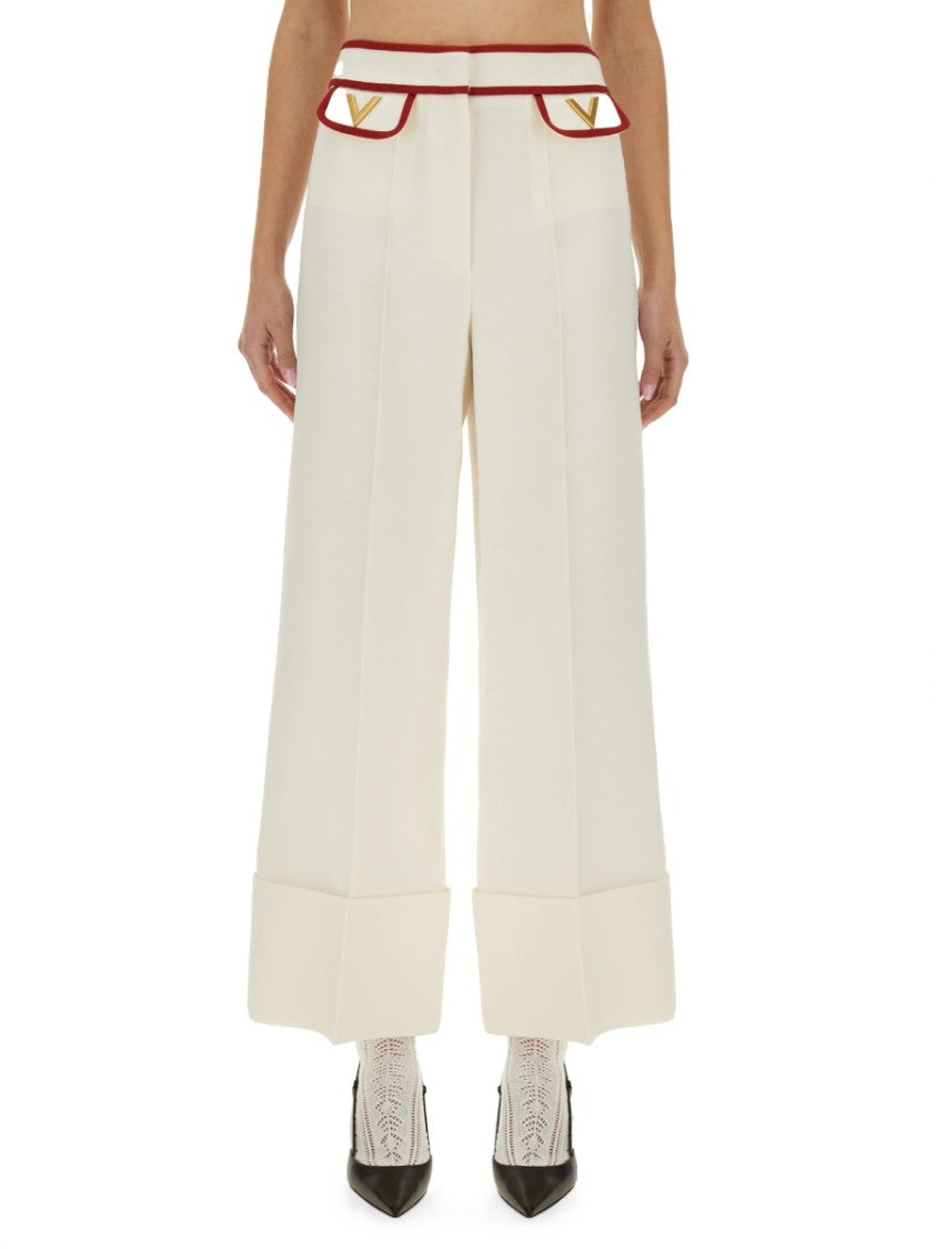 Valentino Wide-Leg Tailored Pants With Unique Waistband Design