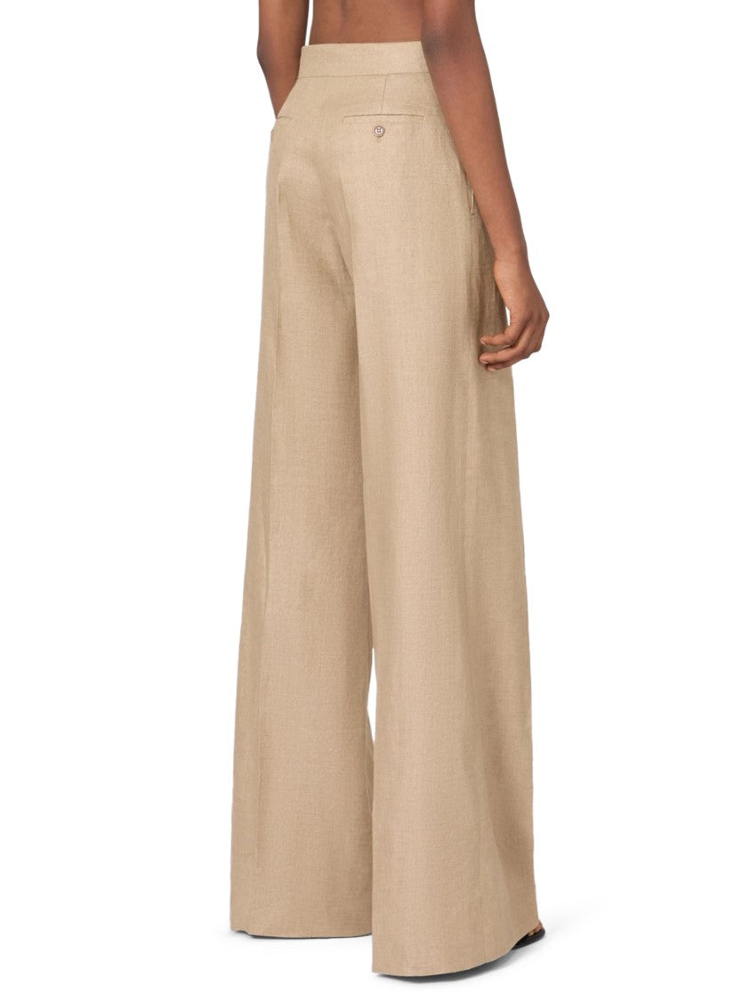 Max Mara Wide-Leg Sand Trousers With Tailored Pleats