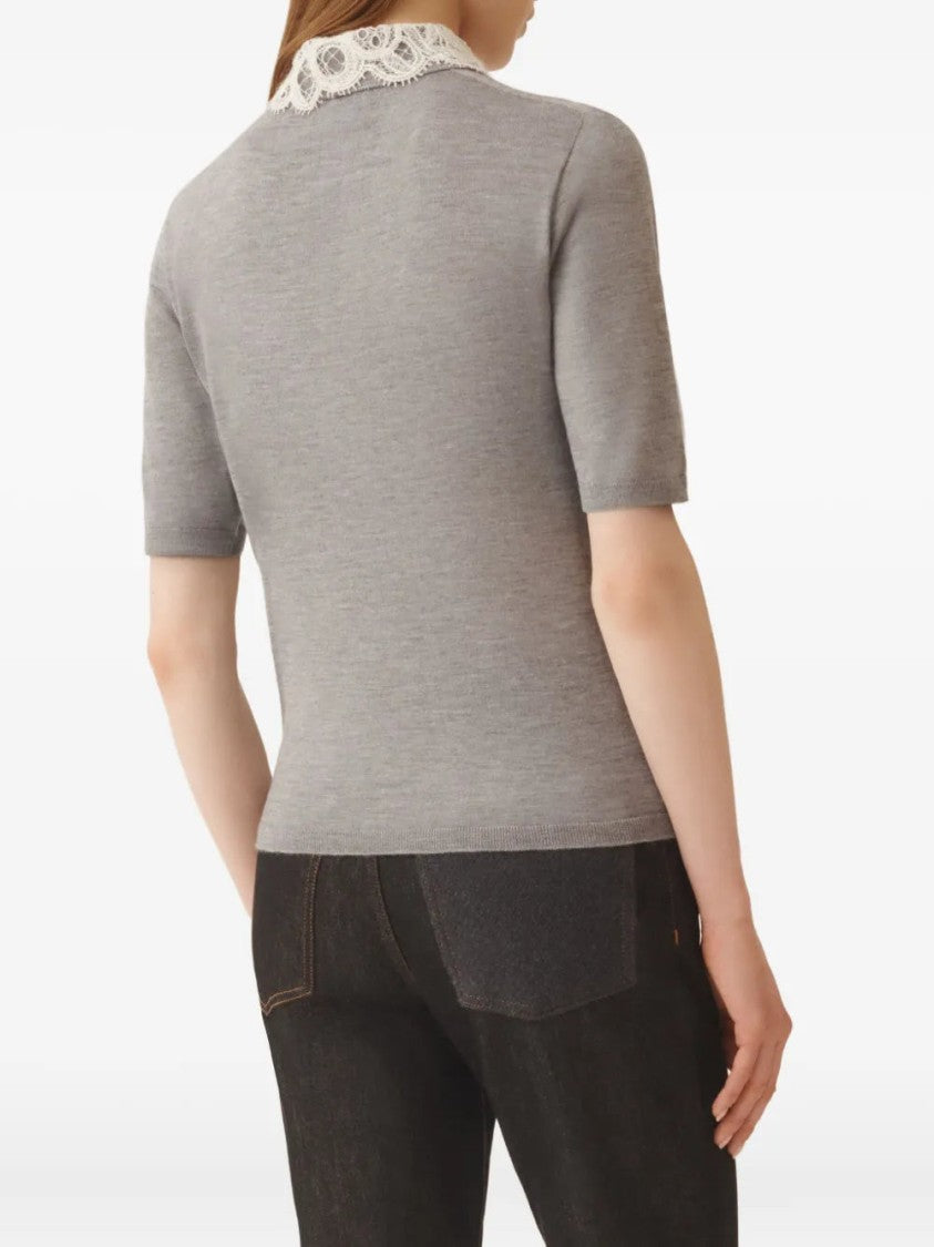 Fabiana Filippi Lace-Collar Short-Sleeved Top