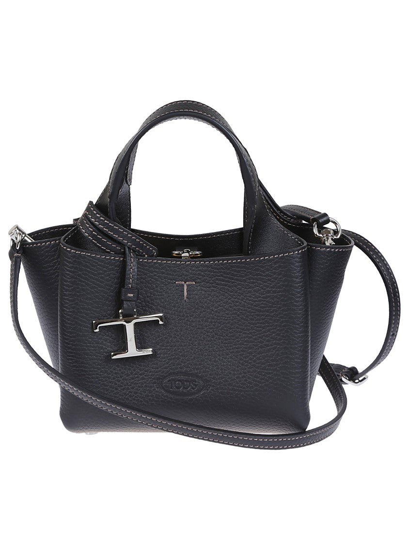 Tod's Structured Black Grained Leather Shoulder Bag