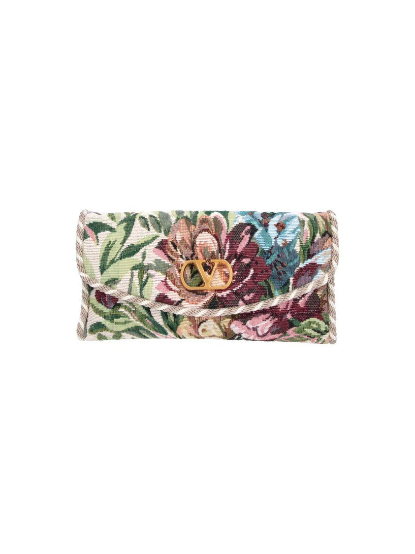 Valentino Garavani Rectangular Floral Tapestry Clutch Bag With Braided Trim