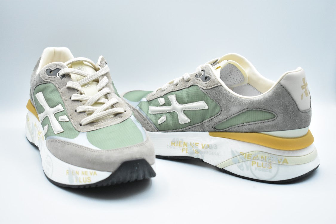 Premiata Green-Ochre Low-Top Sneakers With Modern Aesthetic