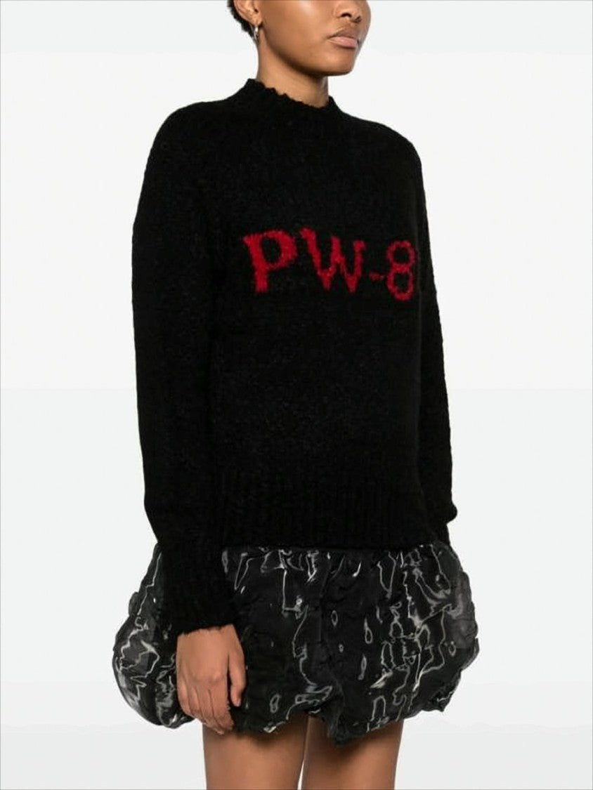 Paloma Wool Fuzzy Black Knit Sweater With Bold Red 'Pw-89' Detail