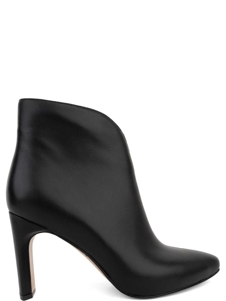 Adrianna Feretti Black Minimalist Pointed Toe V-Cut Leather Ankle Boots