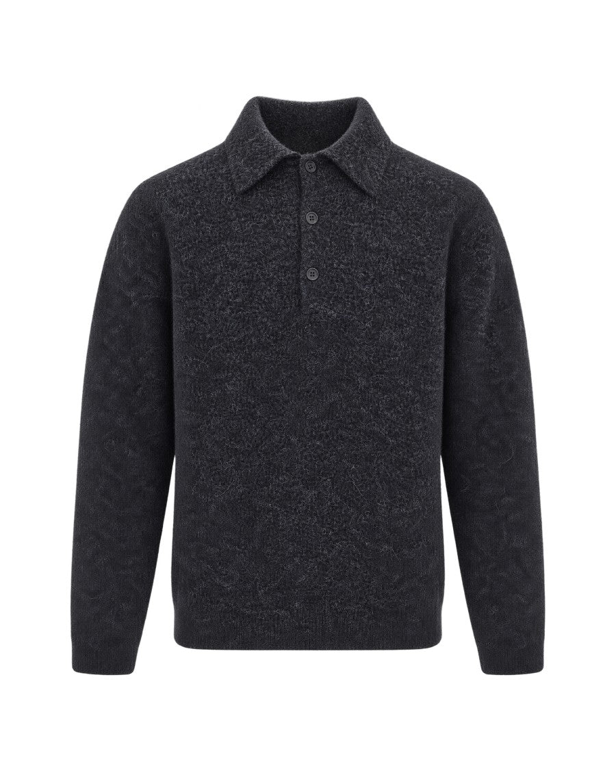 Sunflower Antracite Mohair-Blend Knit Polo Sweater