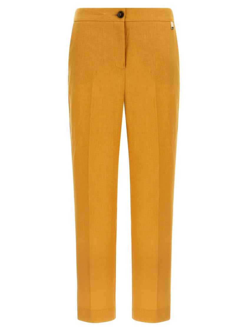 Herno Tailored Orange Linen Trousers With Stretched Pleat Design