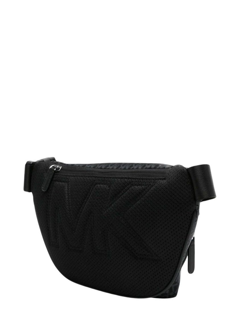 Michael Kors Structured Black Metallic Logo Pouch