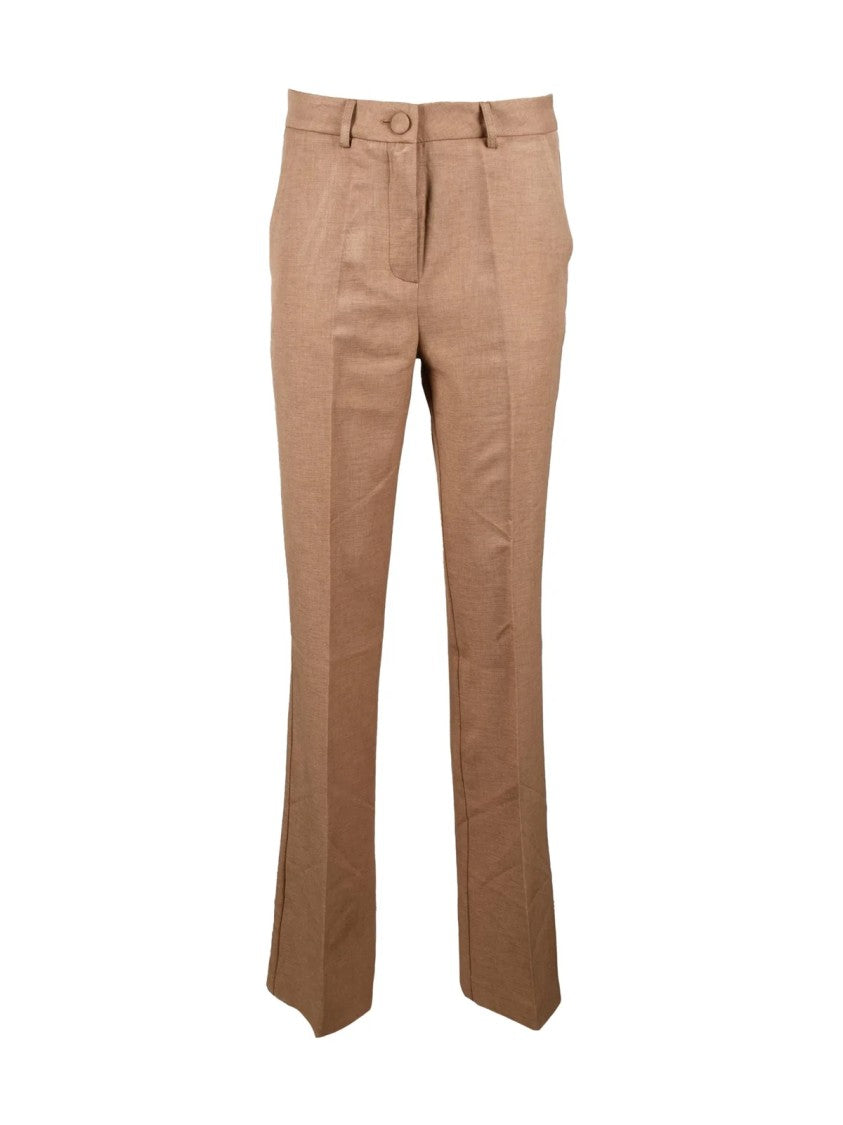 Dimora Brown Mid-Rise Straight-Leg Polyester Pants