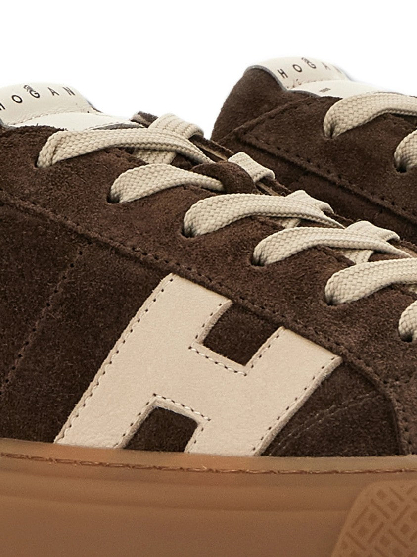 Hogan Brown Suede Low-Top Sneakers With Cream Logo