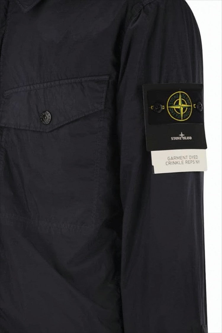 Stone Island Crinkled Texture Navy Jacket With Distinctive Patch