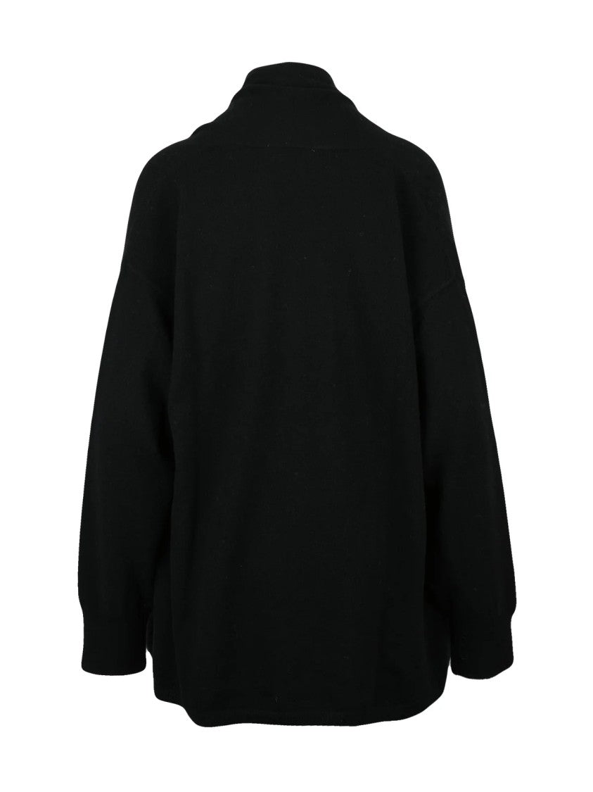 Kaos Black V-Neck Open-Front Wool Cardigan
