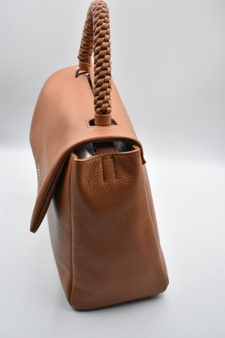 Orciani Structured Brown Leather Sigaro Handbag