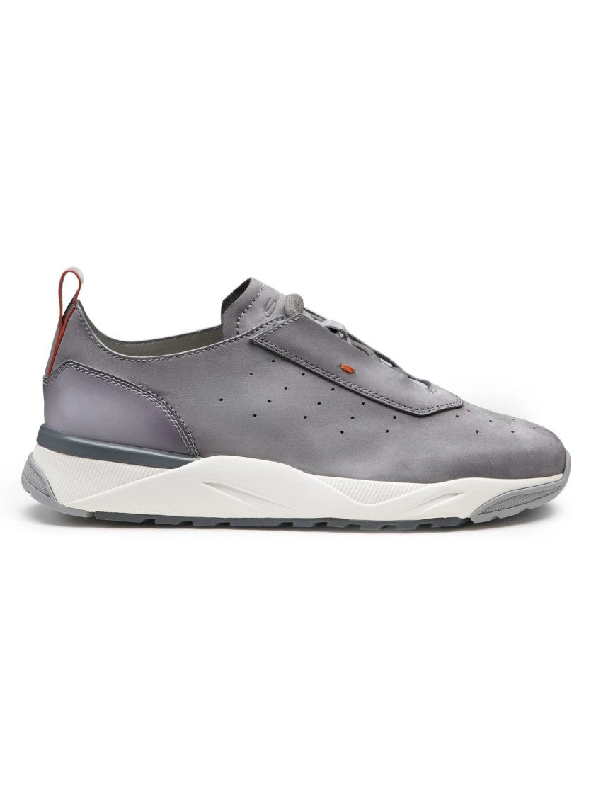 Santoni Low-Profile Grey Sneakers With Subtle Perforations