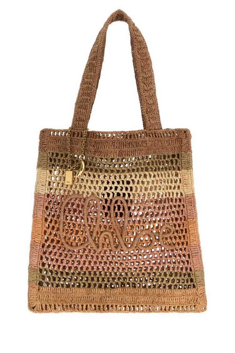 Chloé Embroidered Raffia Small Summer Banana Shopping Bag