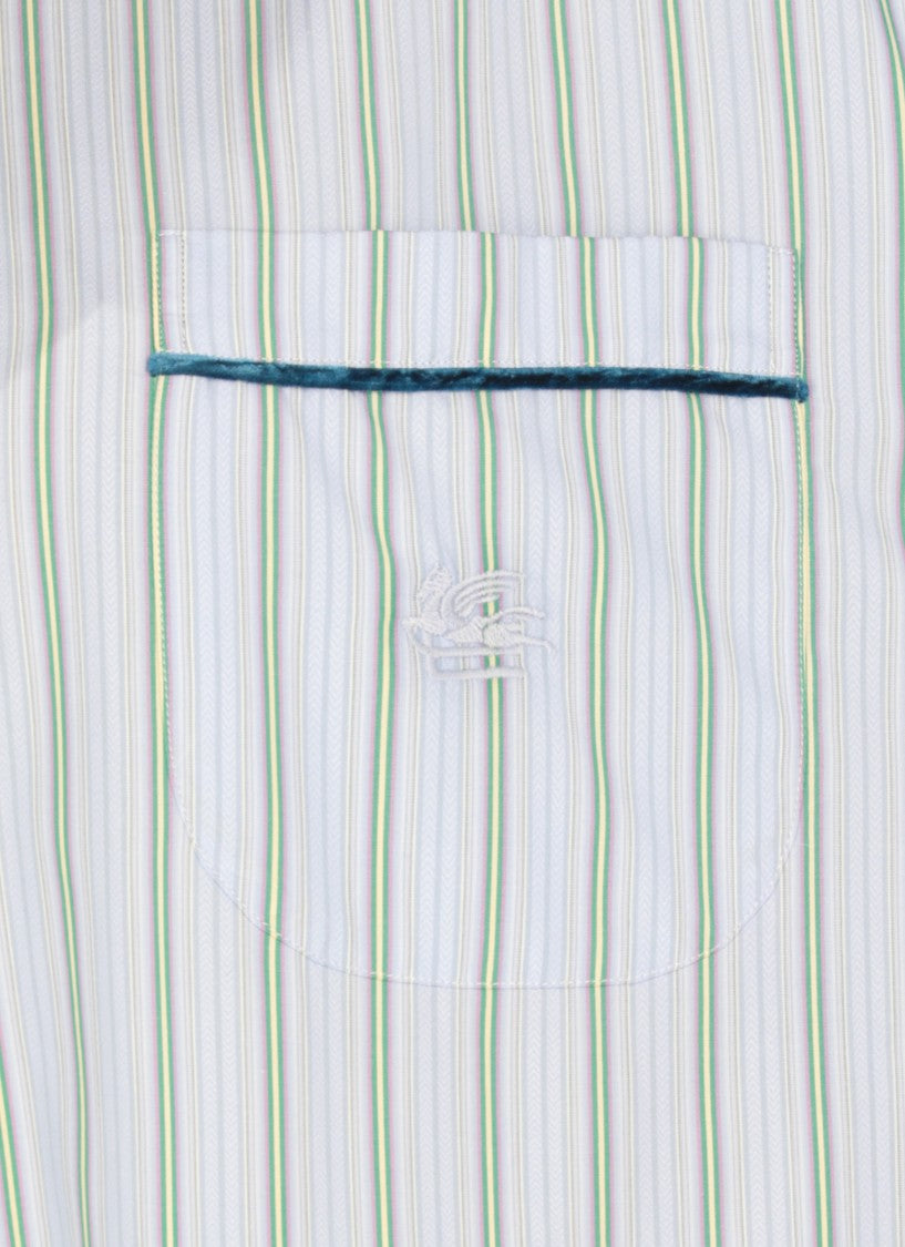 Etro Light Blue Cotton Shirt With Contrasting Stripes