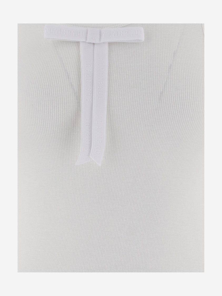 Alainpaul White Ribbed Bow Lyocell-Blend Tank Top