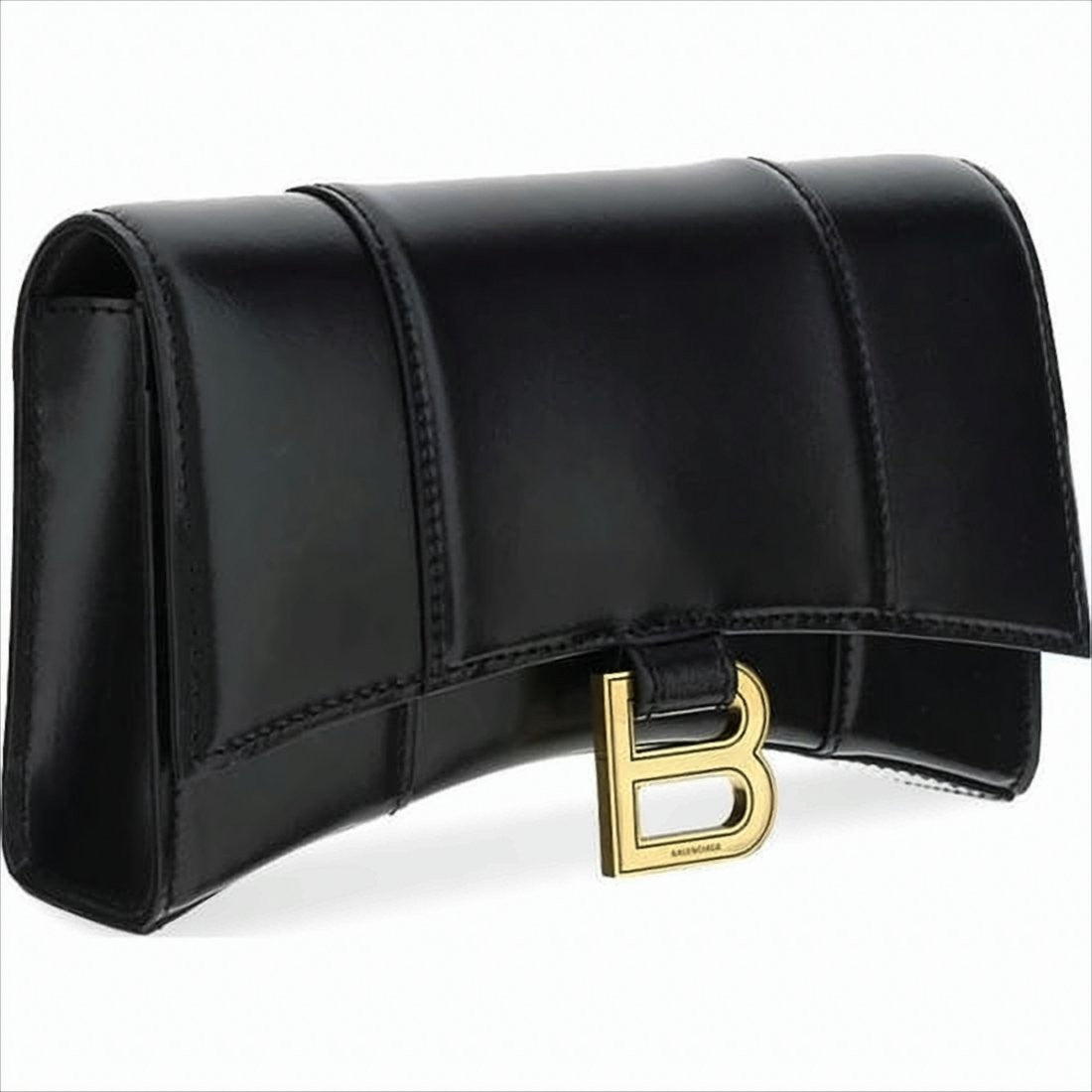 Balenciaga Structured Black Leather Crossbody Bag With Gold Clasp