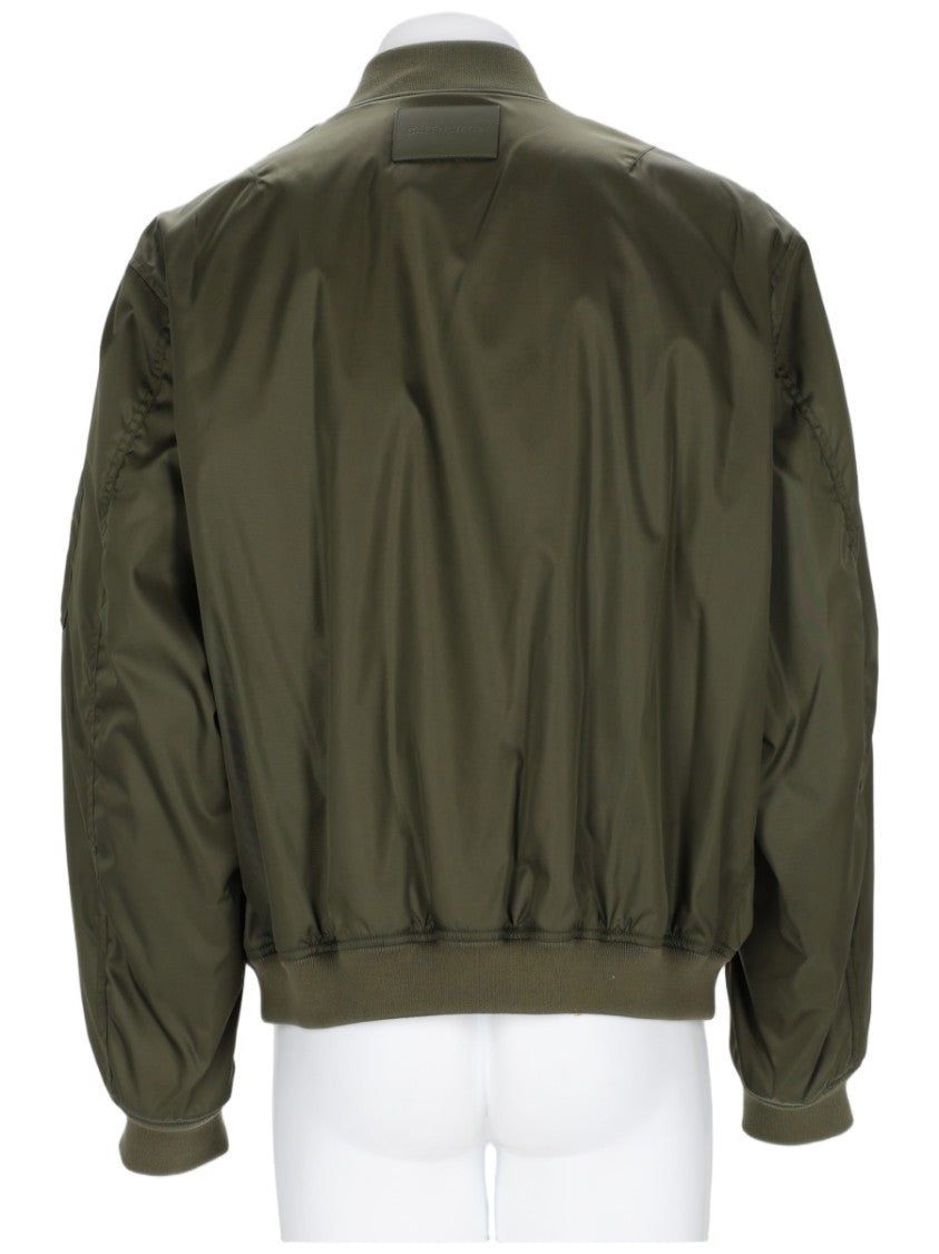 Balenciaga Classic Olive Green Bomber Jacket With Ribbed Details