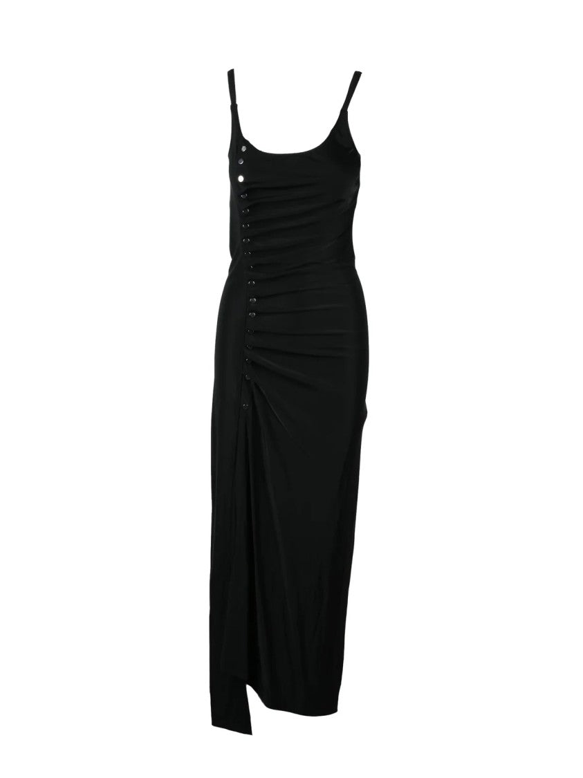 Paco Rabanne Ruched Midi Dress With Snap Button Detail