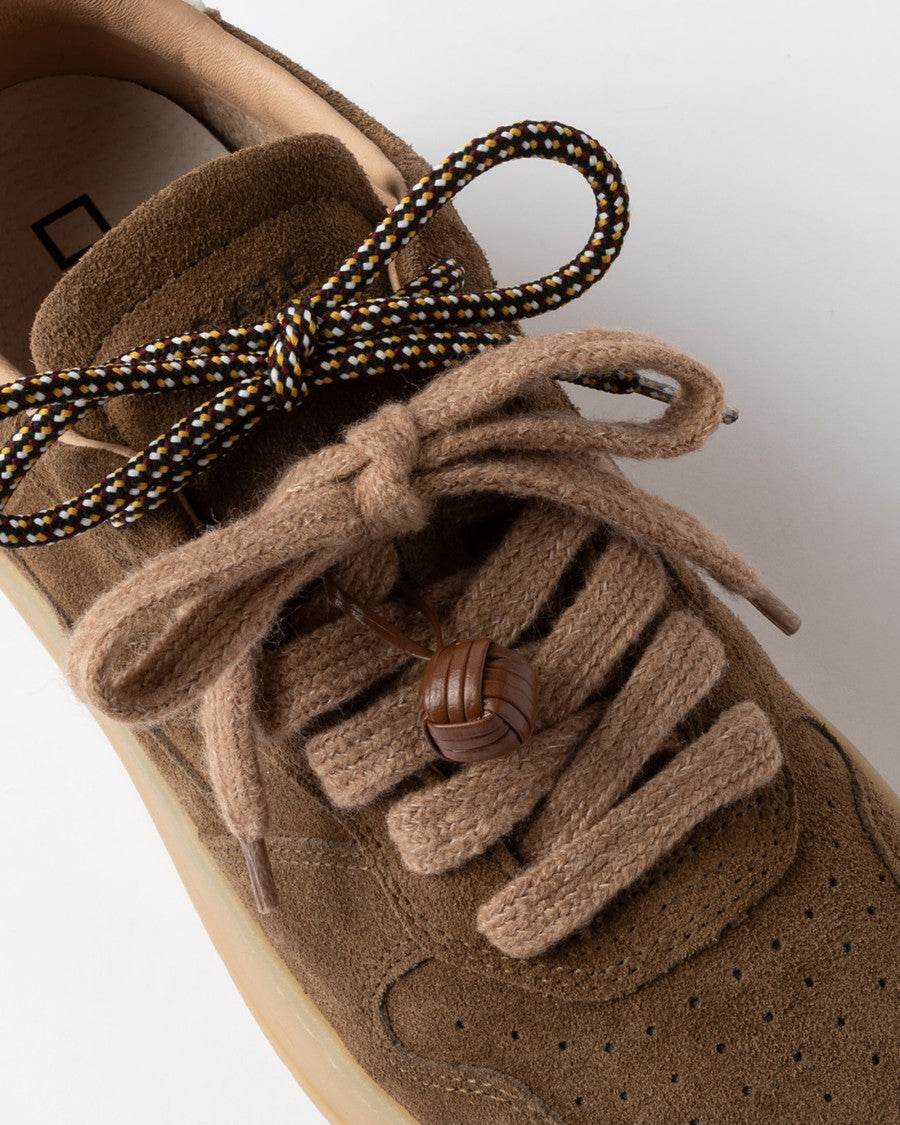 D.A.T.E Perforated Brown Suede Low-Top Sneakers With Dual Laces