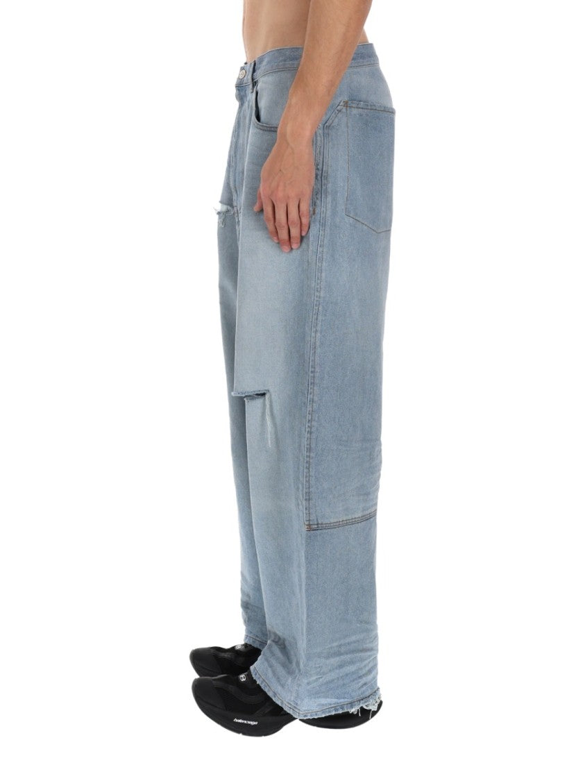 Balenciaga Light Blue Baggy-Fit Jeans With Distressed Details And Classic Five-Pocket Design