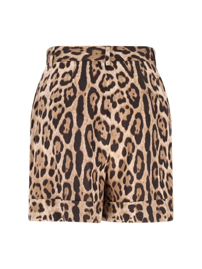 Dolce & Gabbana Animalier Shorts In Brown Cotton, Mid-Rise